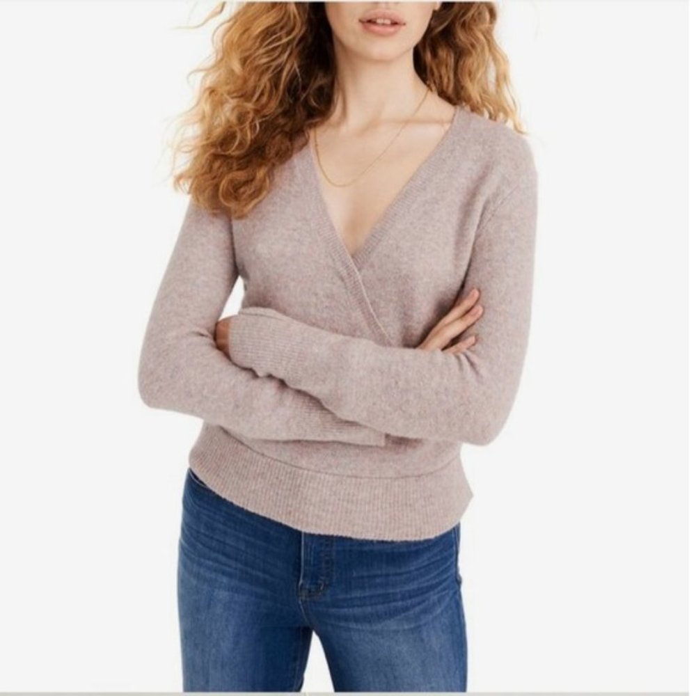 Madewell Wrap Front Pullover Merino Sweater, L